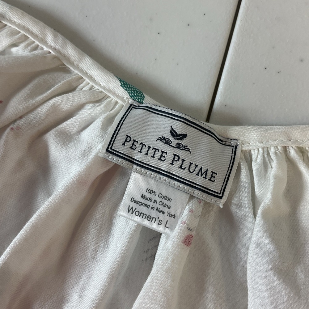 Petite Plume Delphine White MERRY TREES Nightgown Women's L Pockets Christmas - Picture 5 of 8